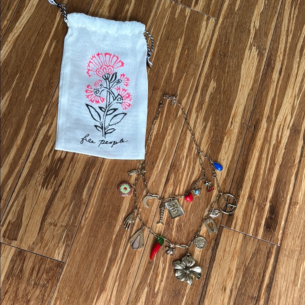 Gold Charm Necklace with Colorful Accents